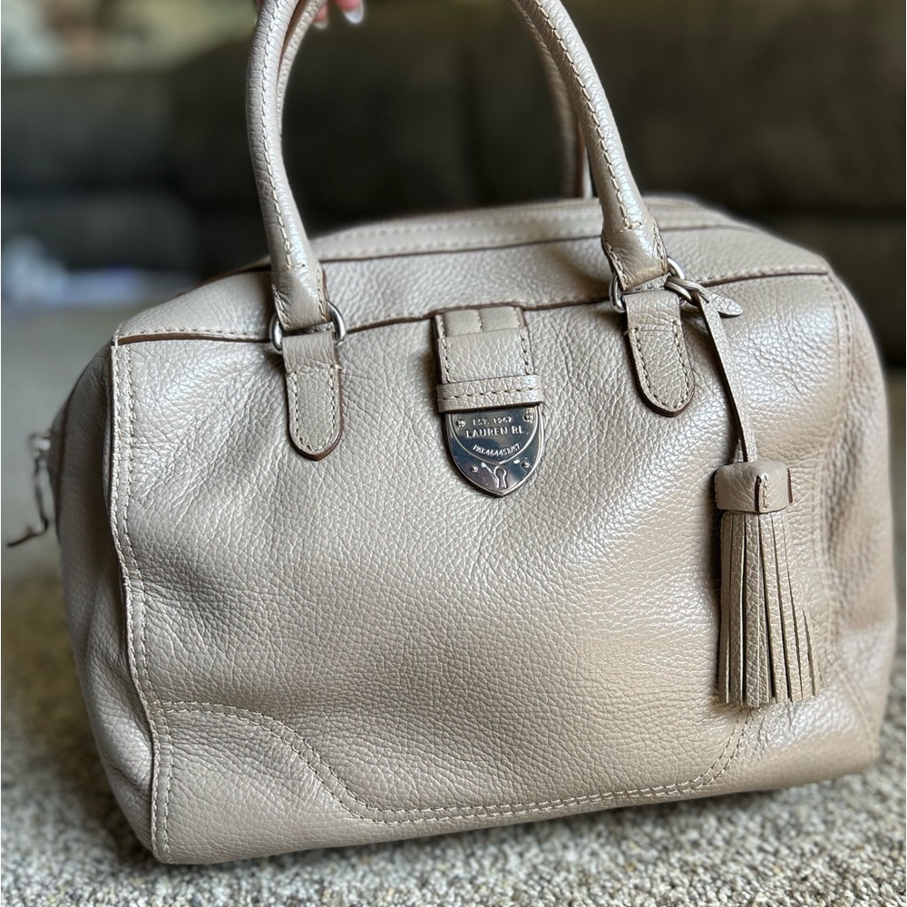 Ralph Lauren Bevington Pebbled Leather Barrel Satchel Tote Handbag
